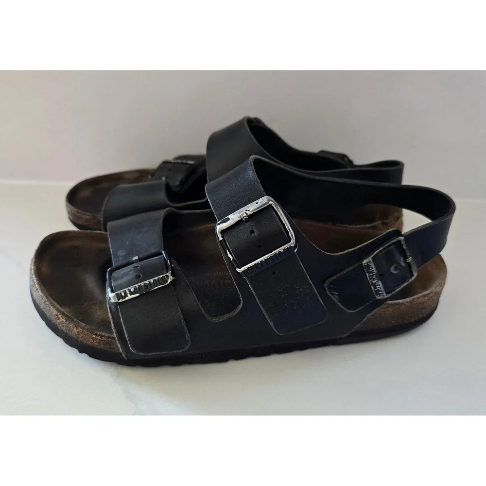 Birkenstock Milano Black Leather Slingback Sandals Mens 42 L11 M9 Germany